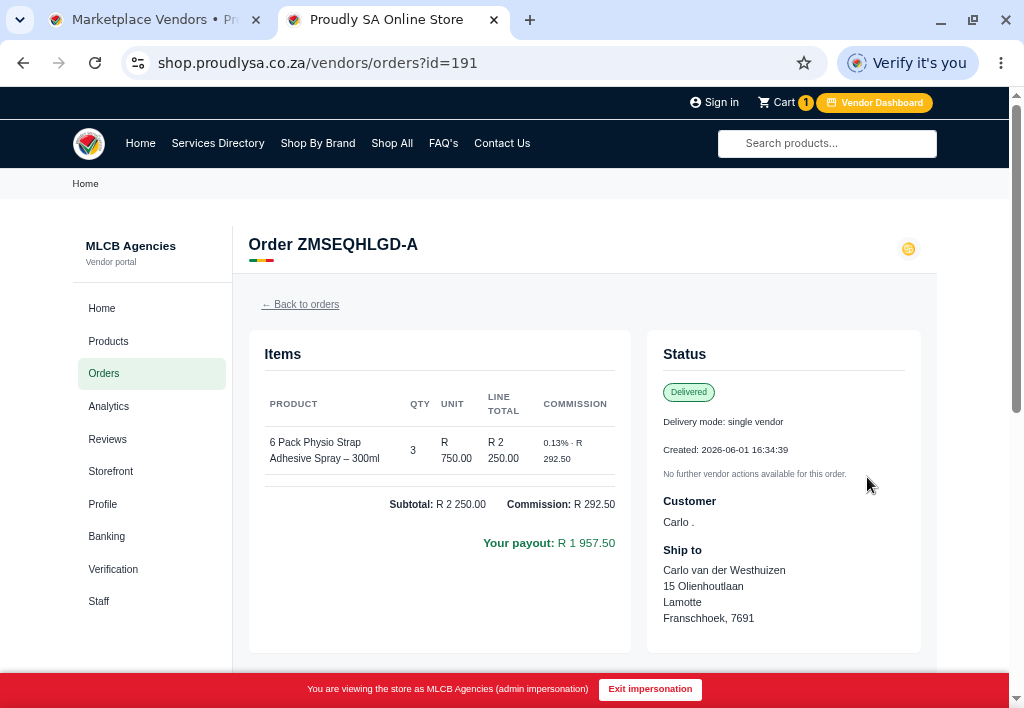 An order in Delivered status