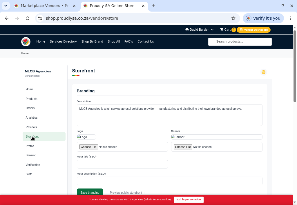 The storefront branding settings page