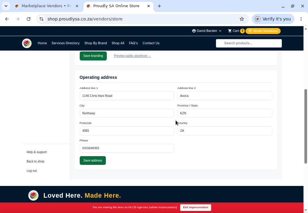 The store address settings