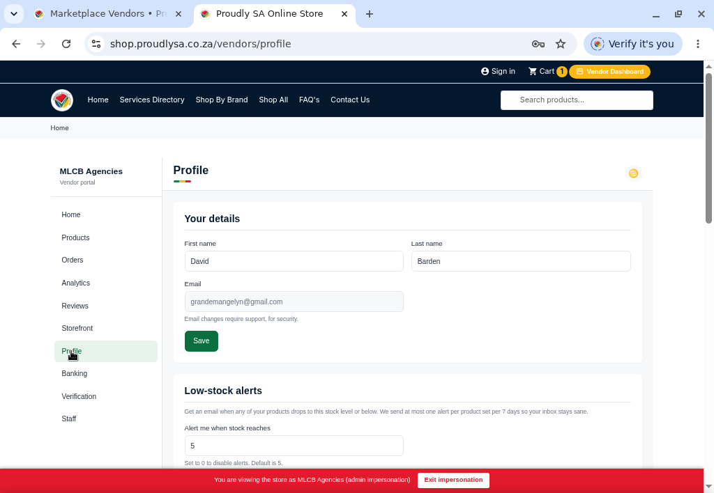 The profile details page