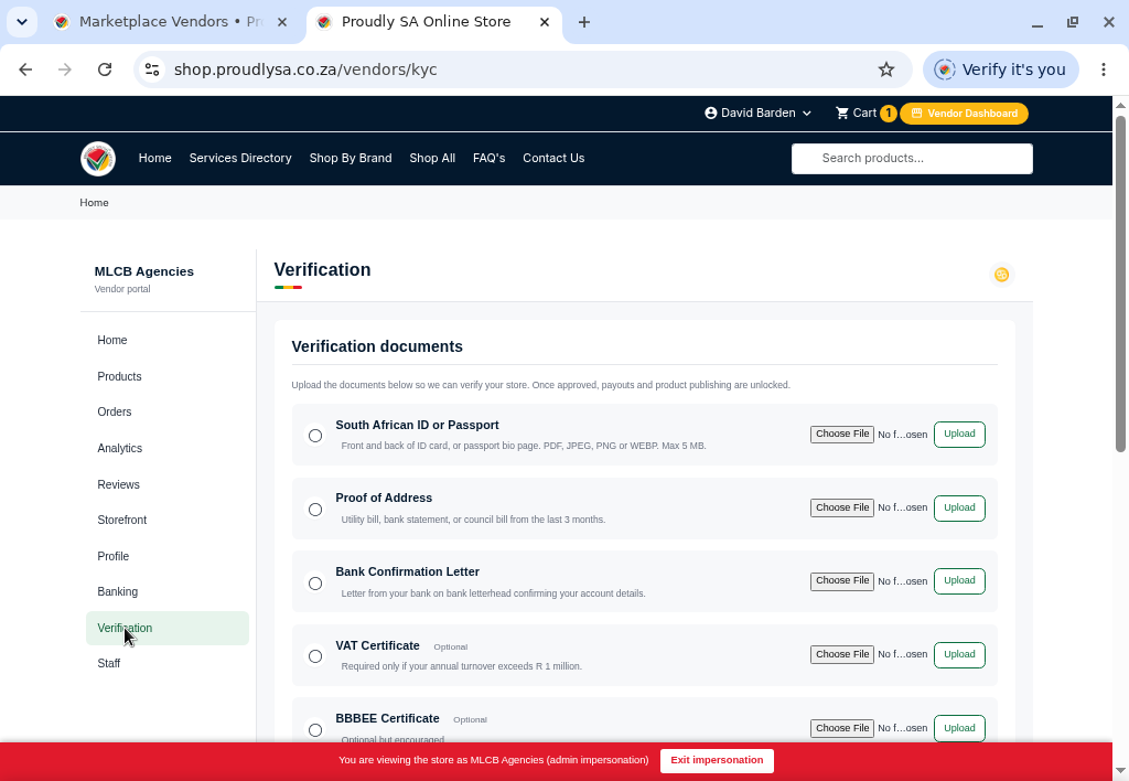 The KYC verification page