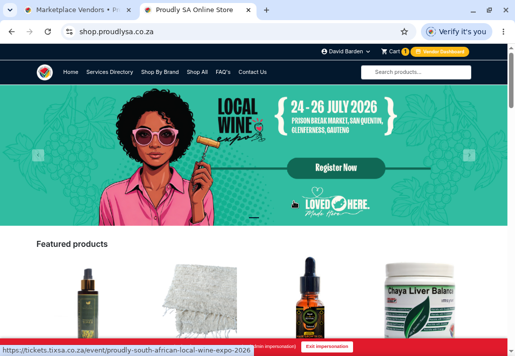 The Proudly SA Online marketplace homepage at shop.proudlysa.co.za