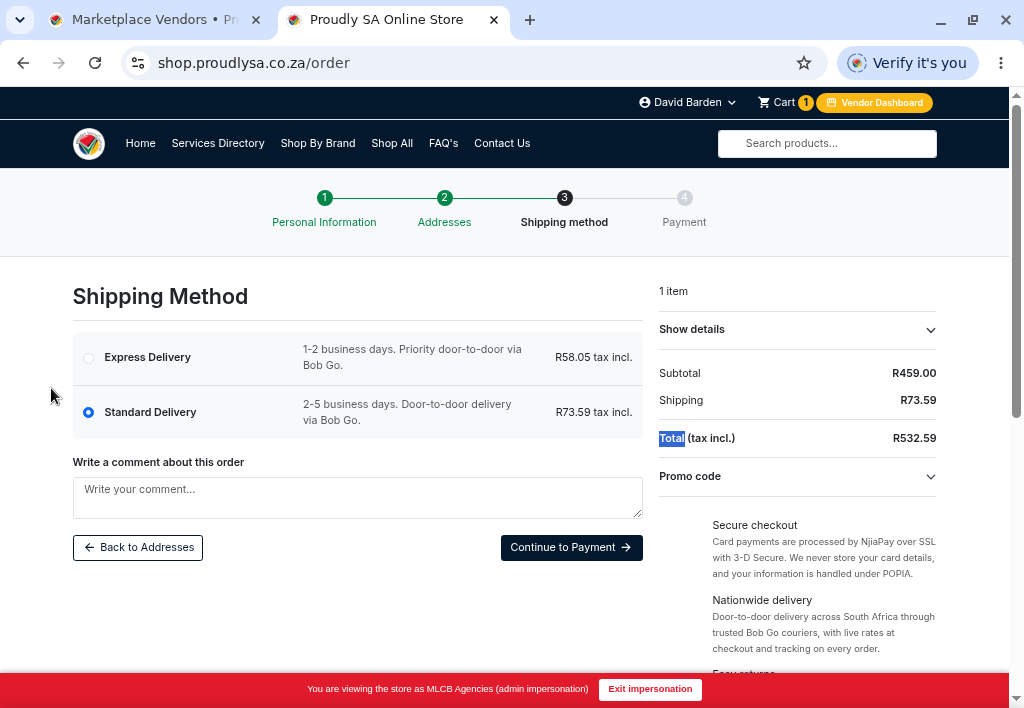 The Standard and Express shipping options customers see at checkout