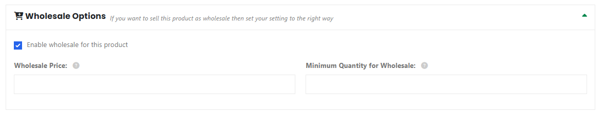 The wholesale options settings
